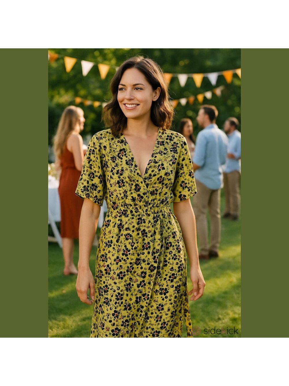 4/$67 Deal! BCBGMaxAzria Floral Print V-Neck Dress in Yellow and Black
